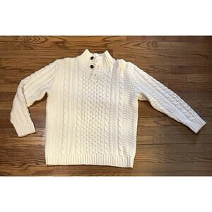 Cable Knit Ivory Sweater Adult L Chunky Cotton Cottagecore Cozy Fisherman Coast